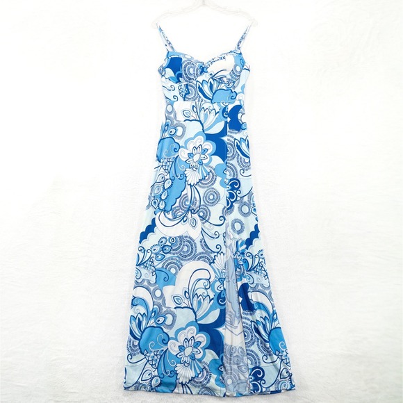 Blashe Dresses & Skirts - Blashe Womens Maxi Dress Medium Blue Floral Sleeveless High Slit Beachy Summer
